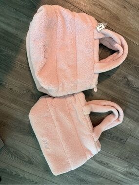Set of 2- PINK Victoria's Secret Sherpa Tote Bags - Blush Pink Plush Handbag